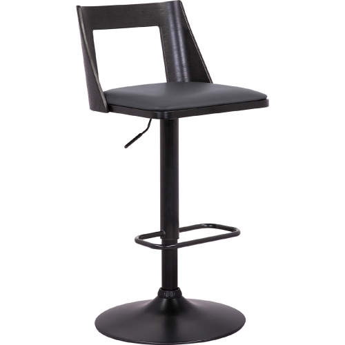 Milan Adjustable Height Swivel Bar Stool in Grey Leatherette, Black Wood & Black