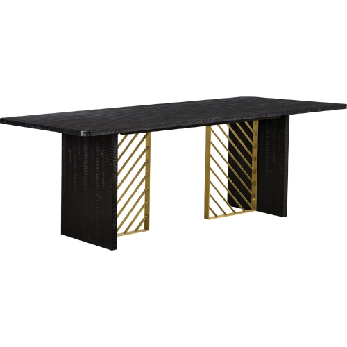 Monaco Dining Table Black Wood & Antique Brass