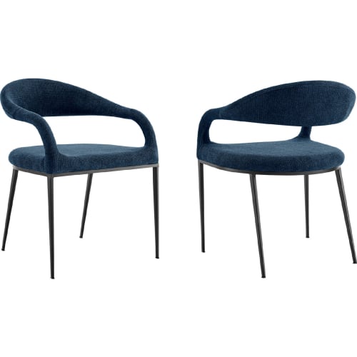 Morgan Dining Chair in Matte Black Iron & Blue Fabric (Set of 2)