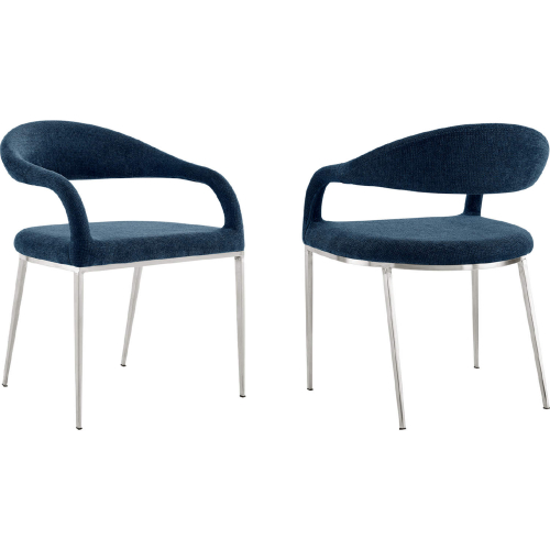 Morgan Dining Chair in Brushed Stainless Steel & Blue Fabric (Set of 2)