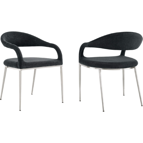 Morgan Dining Chair in Brushed Stainless Steel & Charcoal Fabric (Set of 2)