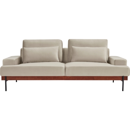 Monet 86" Sofa in Beige Velvet, Walnut Finish & Black Metal