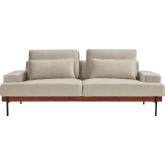 Monet 86" Sofa in Beige Velvet, Walnut Finish & Black Metal