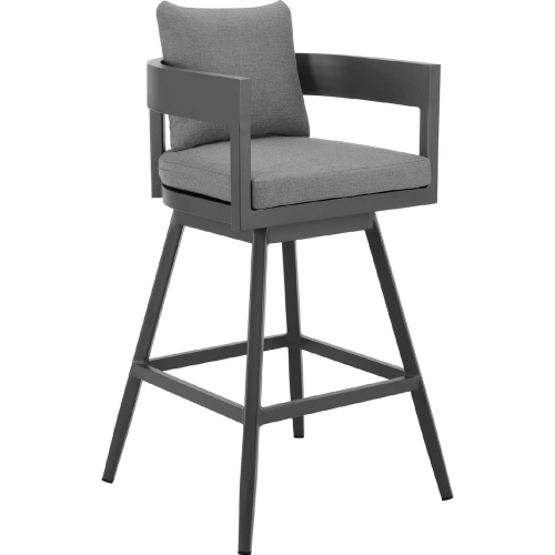 Menorca Outdoor Swivel 30" Bar Stool in Dark Gray Aluminum & Gray Fabric