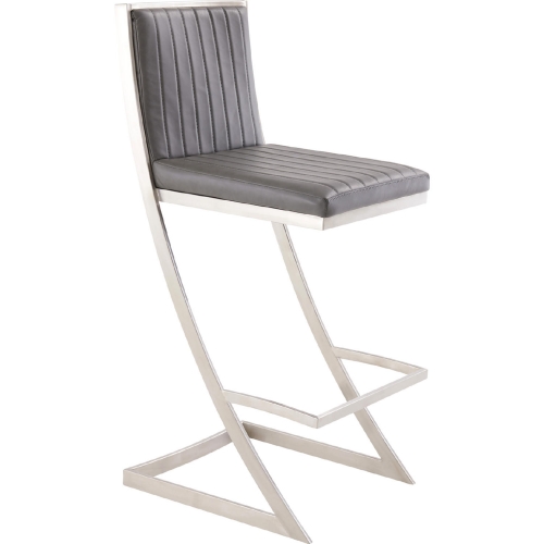 Marc 30" Bar Stool in Vintage Gray Leatherette & Brushed Stainless Steel