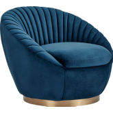 Mitzey Swivel Accent Chair in Channel Tufted Navy Blue Velvet & Gold