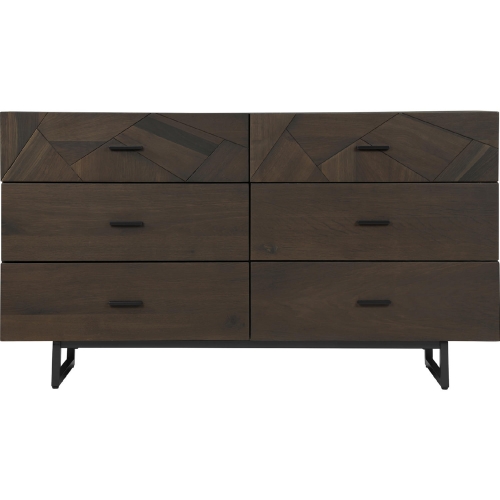 Marquis 6 Drawer Dresser in Smoke Oak Wood & Black Metal Legs