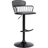 Nash Adjustable Height Bar Stool in Black Wood, Gray Leatherette & Black Metal