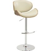 Naples Adjustable Height Bar Stool in Chrome Finish w/ Cream Leatherette & Walnut Veneer Back