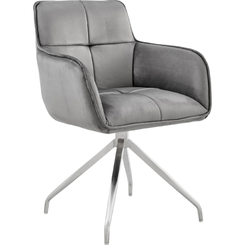 Noah Dining Chair in Gray Velvet & Brushed Stainless Steel