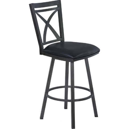 Nova 30" Swivel Bar Stool in Black Leatherette & Mineral Metal