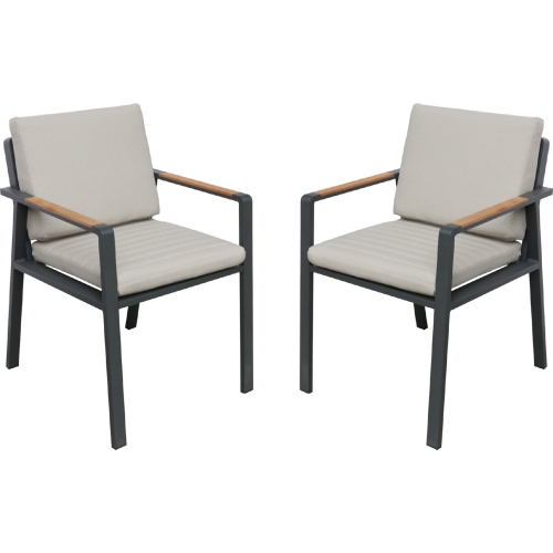 Nofi Outdoor Dining Chair in Charcoal Metal & Teak w/ Taupe Fabric (Set of 2)