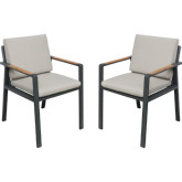 Nofi Outdoor Dining Chair in Charcoal Metal & Teak w/ Taupe Fabric (Set of 2)