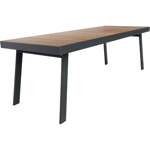 Nofi 87" Outdoor Dining Table in Charcoal Metal with Teak Top