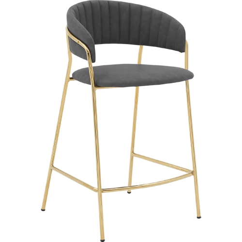 Nara 26" Counter Stool in Grey Leatherette & Gold Metal