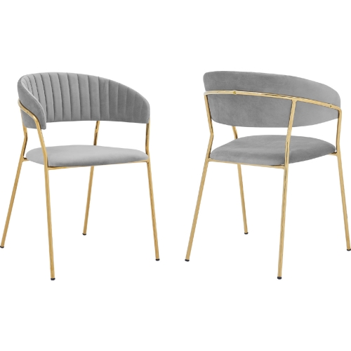 Nara Dining Chair Grey Velvet & Gold Metal (Set of 2)