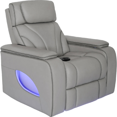 Octavia Zero Gravity Power Recliner w/ Heat & Massage in Silver Gray Leather