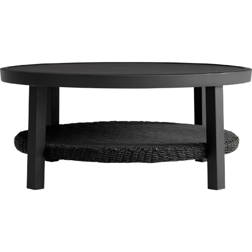 Cayman Outdoor Coffee Table in Black Aluminum & Wicker