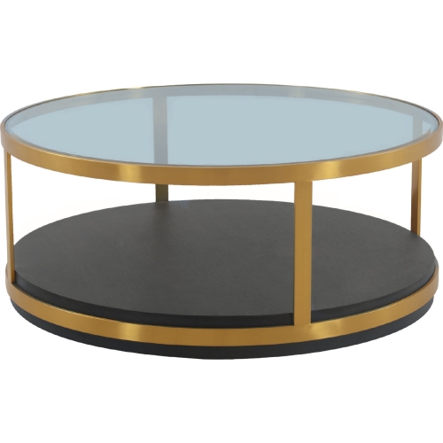 Hattie Coffee Table in Walnut Veneer, Brushed Gold & Glass