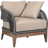 Orbit Outdoor Accent Chair in Weathered Eucalyptus Wood, Gray Rope & Taupe Olefin Fabric