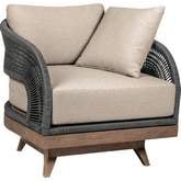 Orbit Swivel Outdoor Accent Chair in Weathered Wood, Gray Rope & Taupe Olefin Fabric