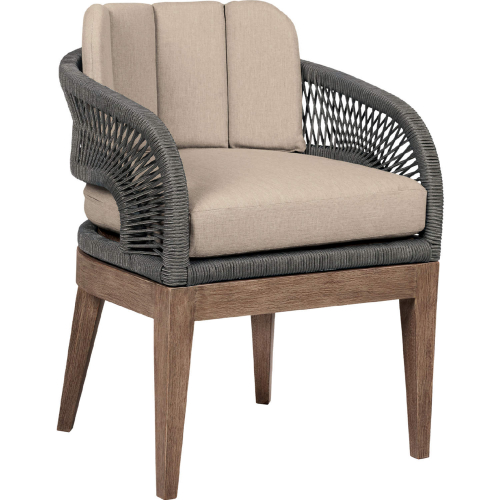 Orbit Outdoor Dining Chair in Weathered Eucalyptus Wood, Gray Rope & Taupe Olefin Fabric (Set of 2)