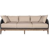 Orbit Outdoor Sofa in Weathered Eucalyptus Wood with Gray Rope and Taupe Olefin Fabric