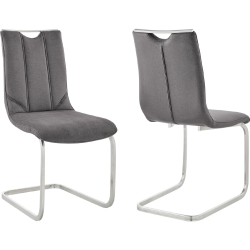 Pacific Dining Chair in Gray Fabric & Brushed Stainless Steel (Set of 2)