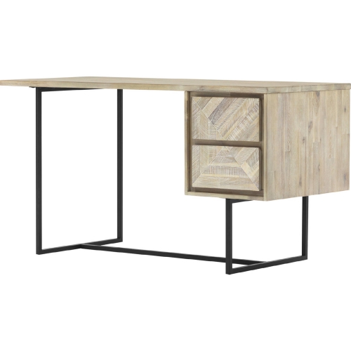 Peridot 2 Drawer Desk in Natural Acacia & Black Metal