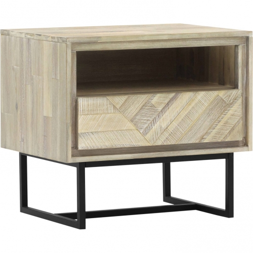 Peridot 1 Drawer Nightstand in Natural Acacia & Black Metal