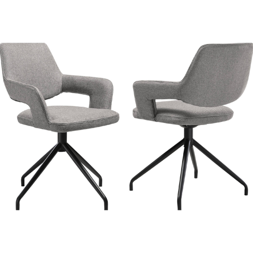 Penny Swivel Dining Chair in Gray Fabric & Black Metal (Set of 2)