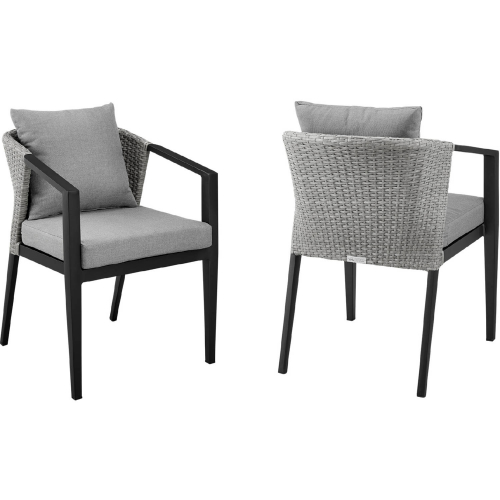 Palma Outdoor Dining Chair in Black Metal, Grey Wicker & Fabric (Set of 2)