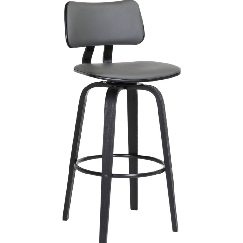 Pico 30" Swivel Bar Stool in Black Wood, in Gray Leatherette & Black Metal