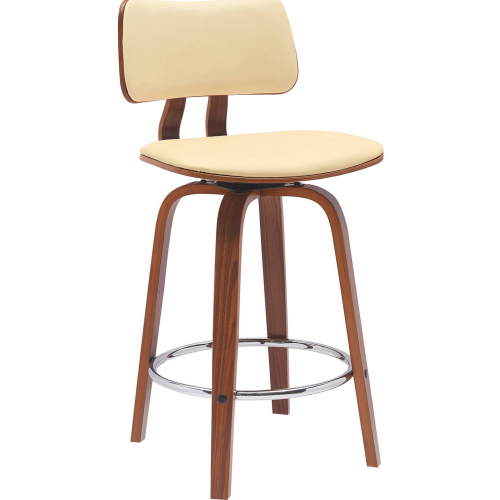 Pico 26" Swivel Counter Stool in Walnut Wood, Cream Leatherette & Chrome