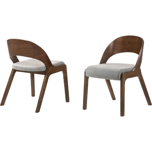 Polly Dining Chair in Walnut Finish & Grey Fabric (Set of 2)