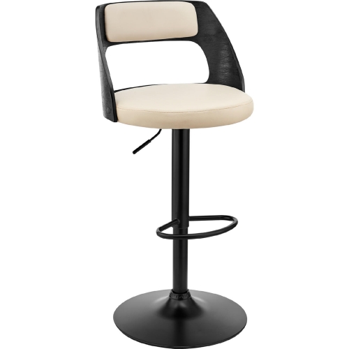 Paulo Adjustable Height Swivel Bar Stool in Cream Leatherette & Black Wood & Black