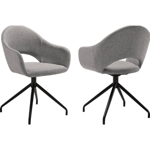 Pria Swivel Dining Chair in Gray Fabric & Black Metal (Set of 2)