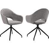 Pria Swivel Dining Chair in Gray Fabric & Black Metal (Set of 2)