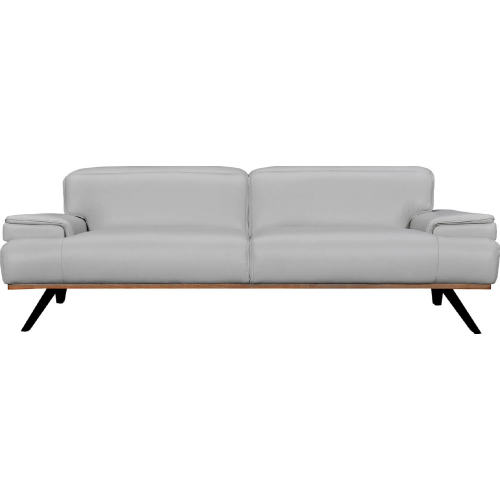 Prato 89" Sofa in Dove Gray Leather, Wood & Black Metal