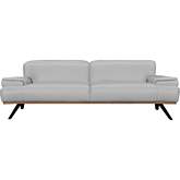 Prato 89" Sofa in Dove Gray Leather, Wood & Black Metal