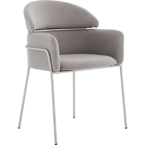 Portia Dining Chair in Grey Velvet & Brushed Stainless Steel (Set of 2)