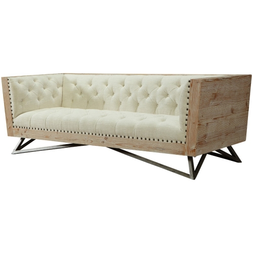 Regis Tufted Cream Fabric Sofa w/ Pine Frame & Gunmetal Legs