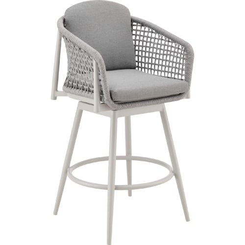 Rhodes Outdoor Swivel 26" Counter Stool in Aluminum, Light Gray Rope & Fabric (Set of 2)