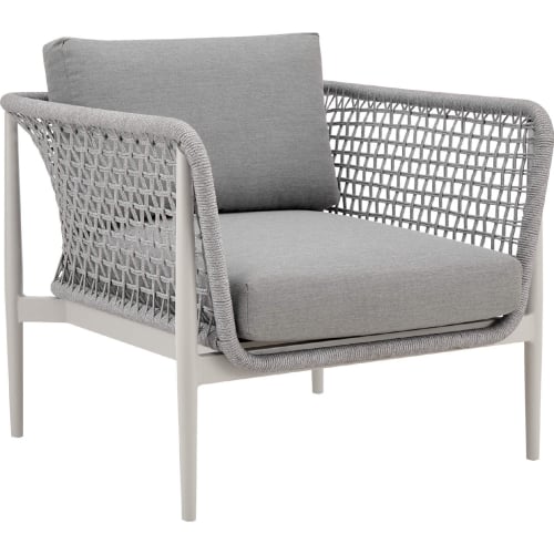 Rhodes Outdoor Arm Chair in Aluminum, Light Gray Rope & Fabric