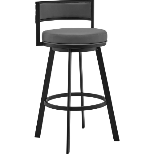 Roman 26" Swivel Counter Stool in Gray Leatherette & Black Metal