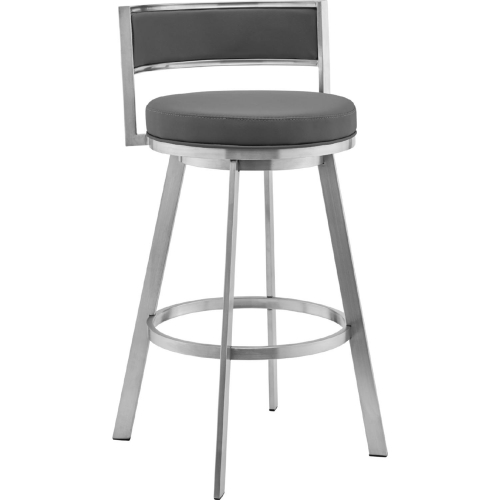 Roman 26" Swivel Counter Stool in Gray Leatherette & Brushed Stainless Steel