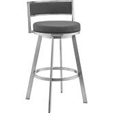 Roman 26" Swivel Counter Stool in Gray Leatherette & Brushed Stainless Steel