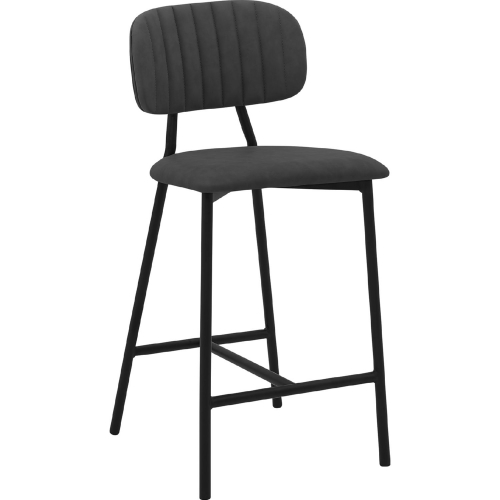 Rococo 26" Counter Stool in Grey Leatherette & Black Metal