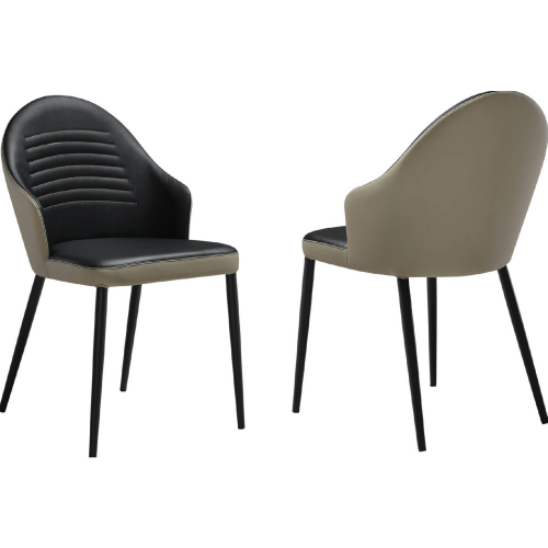 Rocco Dining Chair in Taupe Gray & Black Leatherette & Black Metal (Set of 2)