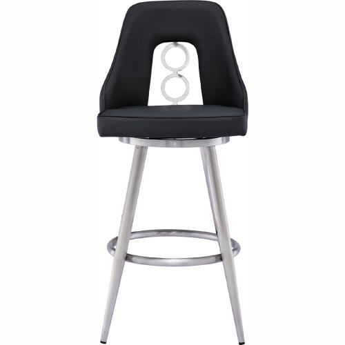 Ruby 26" Counter Stool in Brushed Stainless Steel & Black Leatherette